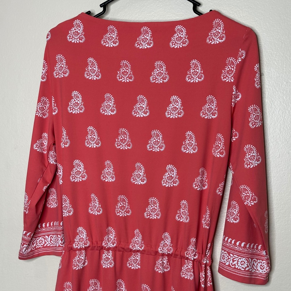 J McLaughlin Marianne 3/4 Sleeve Coral Patterned Dress Nylon size Medium - Picture 7 of 8